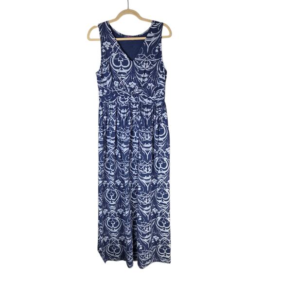 Fresh Produce Womens Blue Print V-Neck Empire Waist Sleeveless Dress Size Large - Picture 1 of 7